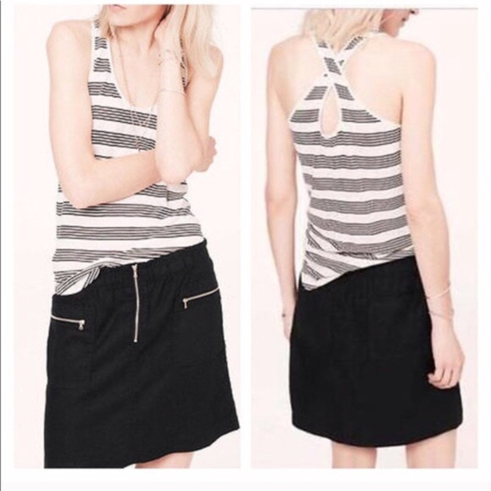 Lou & Grey Black 100% Linen Skirt w Zipper Pockets